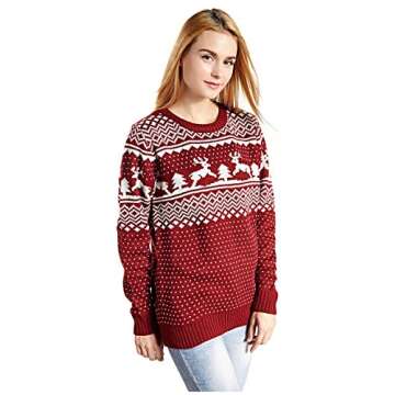 Women Round Crew Neck Reindeer Snowman Santa Snowflakes Christmas Sweater Cardigan Pullover (M, Deer...