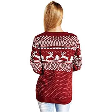 Women Round Crew Neck Reindeer Snowman Santa Snowflakes Christmas Sweater Cardigan Pullover (M, Deer&Tree)