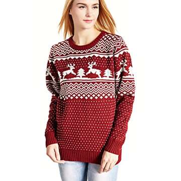 Women Round Crew Neck Reindeer Snowman Santa Snowflakes Christmas Sweater Cardigan Pullover (M, Deer&Tree)