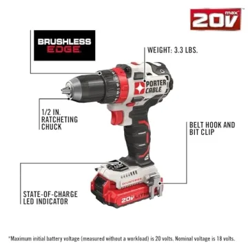 PORTER-CABLE 20V MAX Cordless Drill Driver Kit with 2 Batteries and Charger, 1/2 Inch (PCCK607LB)