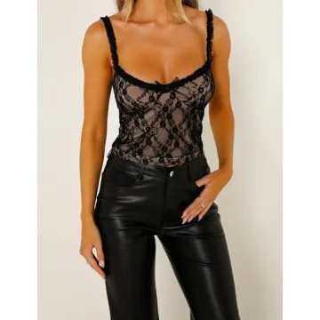 Women's Y2k Crop Tank Top Ruffle Strap Bustier Shirt