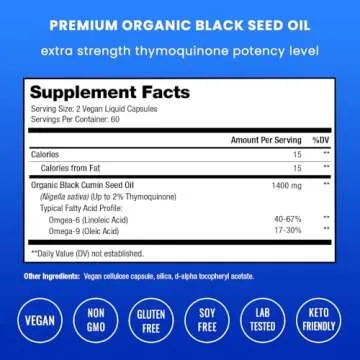 NutraChamps Organic Black Cumin Seed Oil Capsules - 120 Vegan Softgels, 1400mg Cold Pressed Oil