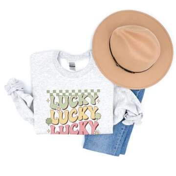 Groovy Lucky St Patrick's Day Sweatshirt, St Paddy's Day Sweater, Cute Clovers & Daisies Gifts For Women, Unisex Crewneck Sweatshirt