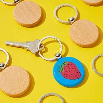 Bright Creations Round Wooden Keychain Blanks for DIY Key Ring Crafts (2.9 x 1.5 x 0.3 In, 20 Pack)
