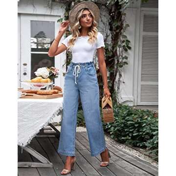 GRAPENT Women's High Waist Flare Jeans in Azure Mood