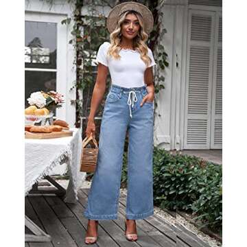 GRAPENT Women's High Waist Flare Jeans in Azure Mood