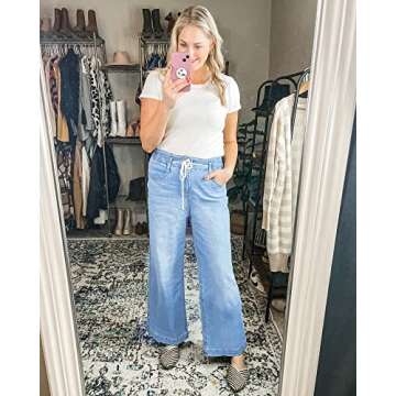 GRAPENT Women's High Waist Flare Jeans in Azure Mood