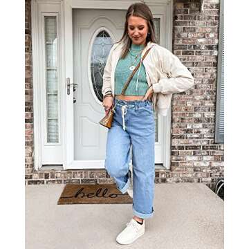 GRAPENT Women's High Waist Flare Jeans in Azure Mood