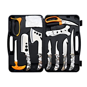 KNINE OUTDOORS Hunting Deer Knife Set Field Dressing Kit Portable Butcher Game Processor Set, 12 Pie...