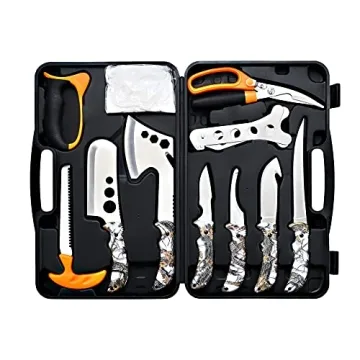 KNINE OUTDOORS Hunting Deer Knife Set Field Dressing Kit Portable Butcher Game Processor Set, 12 Pie...