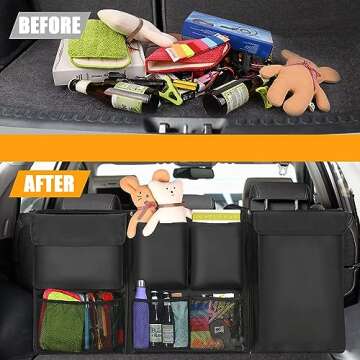 BESULEN Car Trunk Organizer, Hanging Cargo Bag with Large Pockets, Zippers Detachable Seat Back Stor...