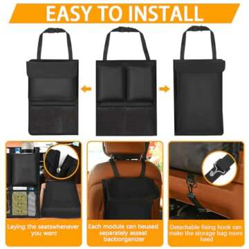 BESULEN Car Trunk Organizer, Hanging Cargo Bag with Large Pockets, Zippers Detachable Seat Back Storage with Lids, Equipped with Elastic Net, Foldable Space Saving Expert for Car, SUV, Van (Black)