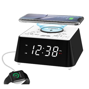 iTOMA Wireless Charging Alarm Clock Radio with Bluetooth Speaker, Bedside FM Radio, Dual Alarm with ...