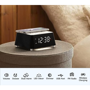 Wireless Charging Alarm Clock Radio with Dual Alarm and Bluetooth