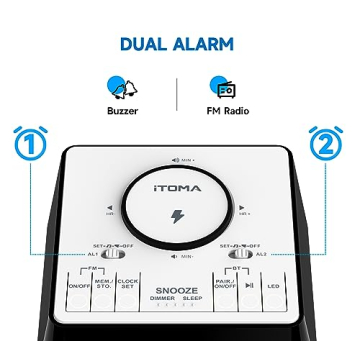 Wireless Charging Alarm Clock Radio with Dual Alarm and Bluetooth