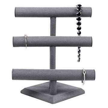 Mooca Linen Triple Jewelry Display Stand Holder Perfect for Bracelet Bangle Watch for Home Organization, Store, Tradeshow and Showcase, Dark Gray Linen