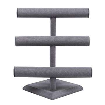 Mooca Linen Triple Jewelry Display Stand Holder Perfect for Bracelet Bangle Watch for Home Organization, Store, Tradeshow and Showcase, Dark Gray Linen