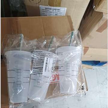 Starbucks Reusable 3 Hard Plastic Venti 24 oz Frosted Ice Cold Drink Cup With Lid and Green Straw w/Stopper