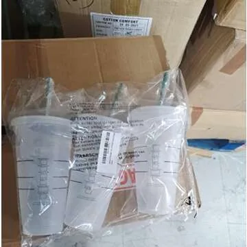 Starbucks Reusable 3 Hard Plastic Venti 24 oz Frosted Ice Cold Drink Cup With Lid and Green Straw w/Stopper