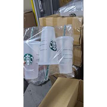 Starbucks Reusable 3 Hard Plastic Venti 24 oz Frosted Ice Cold Drink Cup With Lid and Green Straw w/Stopper