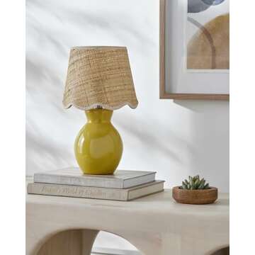 BoutiqueRugs Salgareda Boho Ceramic and Jute Bedside Table Lamp for Bedroom Nightstand - End Side Li...