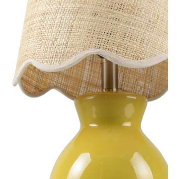 BoutiqueRugs Salgareda Boho Ceramic and Jute Bedside Table Lamp for Bedroom Nightstand - End Side Lighting for Living Room - Shade Rattan - Mustard, Beige - 15" H