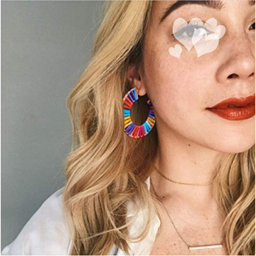 Geometric Octagon Hoop Earrings Raffia Handmade Earrings Statement Earrings for Women