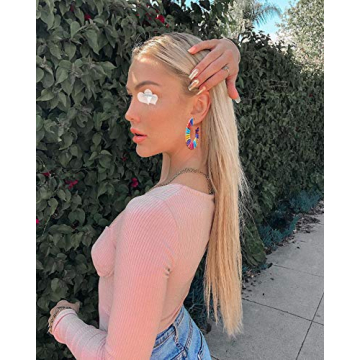 Geometric Octagon Hoop Earrings Raffia Handmade Earrings Statement Earrings for Women