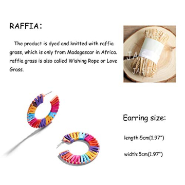 Geometric Octagon Hoop Earrings Raffia Handmade Earrings Statement Earrings for Women