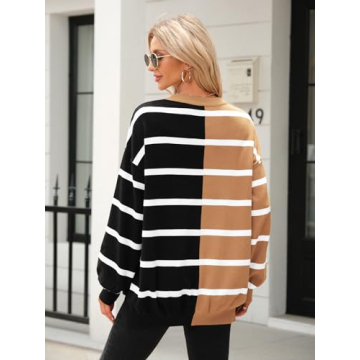 Fisoew Women's Striped Pullover Sweater for Casual Wear