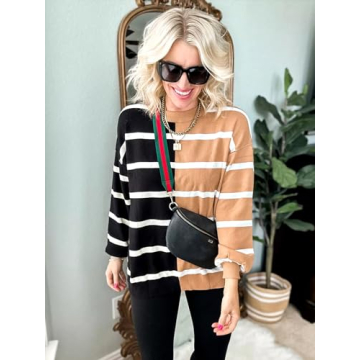 Fisoew Women's Striped Pullover Sweater for Casual Wear