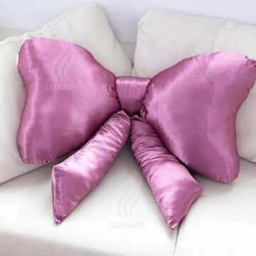 Luxape Bow Pillow - Big Bow Throw Pillow - Bow Shaped Pillow - Silky Satin - Coquette Decor - Bow Room Decor - Pink Bow Pillow - Bow Nursery Decor - Pink Room Decor