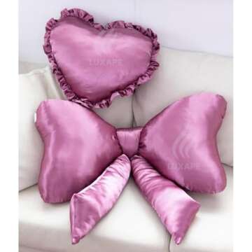 Luxape Bow Pillow - Big Bow Throw Pillow - Bow Shaped Pillow - Silky Satin - Coquette Decor - Bow Room Decor - Pink Bow Pillow - Bow Nursery Decor - Pink Room Decor
