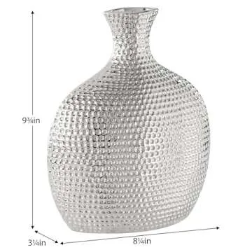 Torre & Tagus Helio 10" Tall Handmade Silver Decorative Vase with Hammered Texture, Traditional Flower Vase Chrome Decor, Chrome Vases Home Decor, Silver Table Decor Modern Wedding Decor (8.25x9.75)