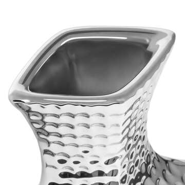 Torre & Tagus Helio 10" Tall Handmade Silver Decorative Vase with Hammered Texture, Traditional Flower Vase Chrome Decor, Chrome Vases Home Decor, Silver Table Decor Modern Wedding Decor (8.25x9.75)