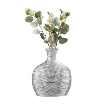 Torre & Tagus Helio 10" Tall Handmade Silver Decorative Vase with Hammered Texture, Traditional Flower Vase Chrome Decor, Chrome Vases Home Decor, Silver Table Decor Modern Wedding Decor (8.25x9.75)