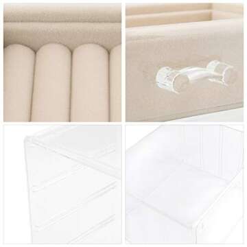 Ditucu Clear Acrylic Jewelry Box with 4 Drawers Removable Divided Jewelry Organizer For Earring Necklace Ring & Bracelet Clear and Rings Jewelry Display Storage For Women Beige