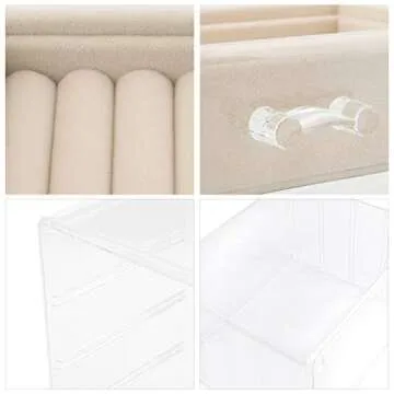 Ditucu Clear Acrylic Jewelry Box with 4 Drawers Removable Divided Jewelry Organizer For Earring Necklace Ring & Bracelet Clear and Rings Jewelry Display Storage For Women Beige