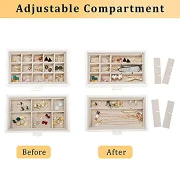 Ditucu Clear Acrylic Jewelry Box with 4 Drawers Removable Divided Jewelry Organizer For Earring Necklace Ring & Bracelet Clear and Rings Jewelry Display Storage For Women Beige