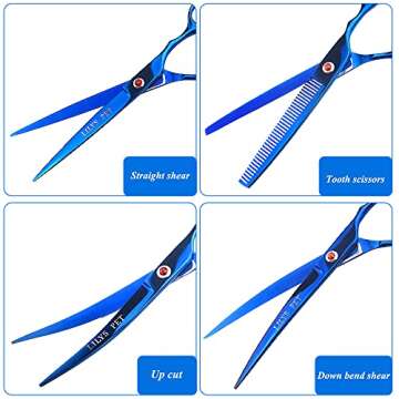 LILYS PET Professional PET DOG Grooming Coated Titanium scissors suit Cutting&Curved&Thinning shears (7.0 inches, Blue)…