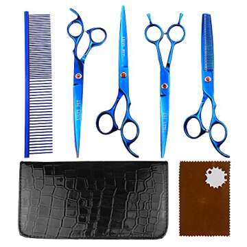 LILYS PET Professional PET DOG Grooming Coated Titanium scissors suit Cutting&Curved&Thinning shears (7.0 inches, Blue)…