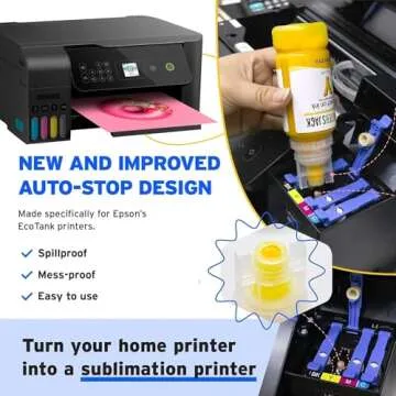 Printers Jack 4x100ml Sublimation Ink Auto Refill for Supertank Printers ET2800 ET15000 ET-2720 ET-4700 ET-2760 ET-3760 ET-4760 ET-2700 ET-2750 ET-4750 L3110 L3150 /Upgrade Version/Free ICC Printing