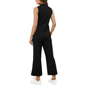 SAMPEEL Two Piece Set for Women Casual Lounge Sets Summer Outfits Matching Sets Women Clothing Business Casual Vacation Travel Outfits Wide Leg Crop Pants Mock Neck Tops Set Black 2025 M
