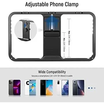 NEEWER Phone Stabilizer Video Rig Kit, Aluminum Handheld Phone Cage with Silicone Handles&Adjustable Phone Clip Compatible with iPhone 14 Plus 14 Pro Max 13 Pro Max Samsung for Vlogging Live Streaming