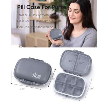 Holii Travel Pill Organizer: Portable 8 Compartment Case
