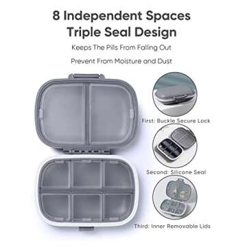 Holii Travel Pill Organizer: Portable 8 Compartment Case