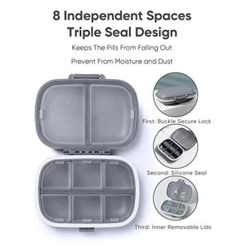 Holii Travel Pill Organizer: Portable 8 Compartment Case