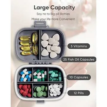 Holii Travel Pill Organizer: Portable 8 Compartment Case