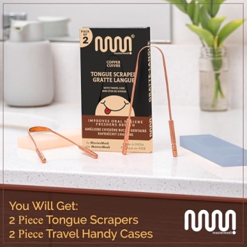 MasterMedi Copper Tongue Scraper Set with Travel Cases