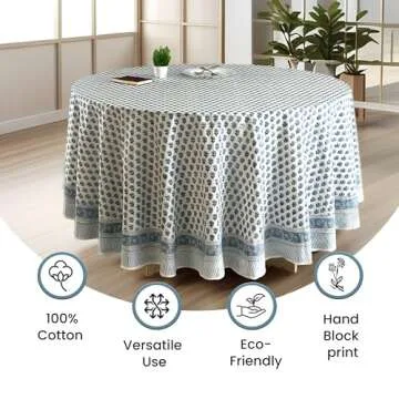 CPC Round Tablecloth- Cotton Indian Block Print Tablecloth -Handmade Printed Washable Cotton Table C...